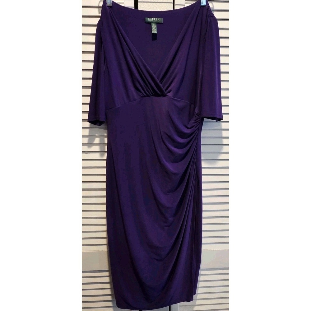 Lauren Ralph‎ Lauren Faux Wrap DressWomens 12 Dress Vivid Purple 1/2 Sleeve